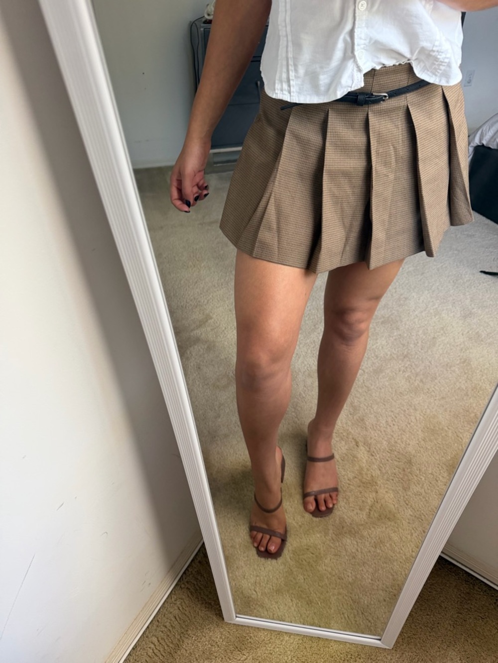 Zara Pleated Mini Skort in Brown Tan